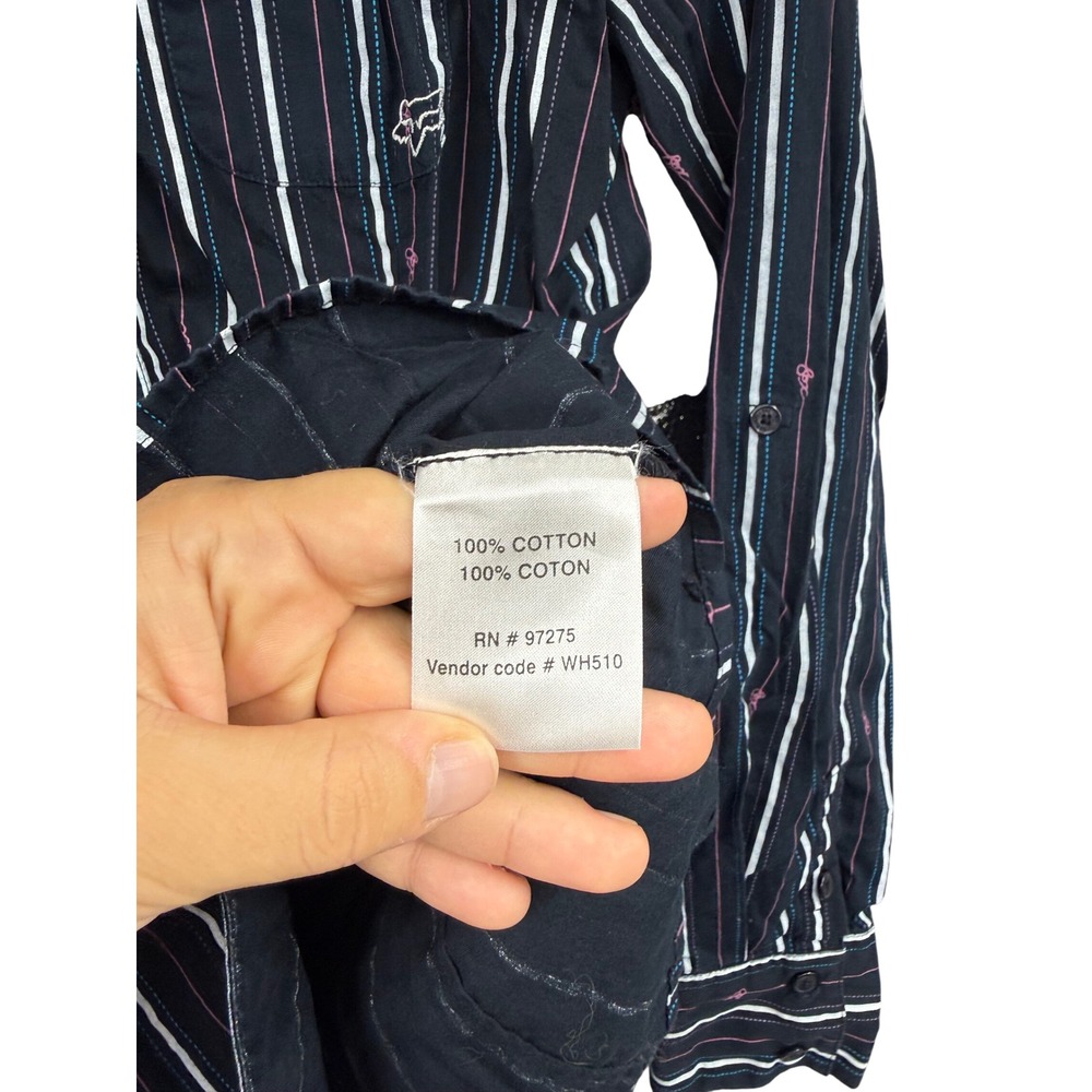 Fox Racing Womens Y2K Black Striped Button Down Shirt Long Sleeve Cotton Size M - Picture 4 of 7